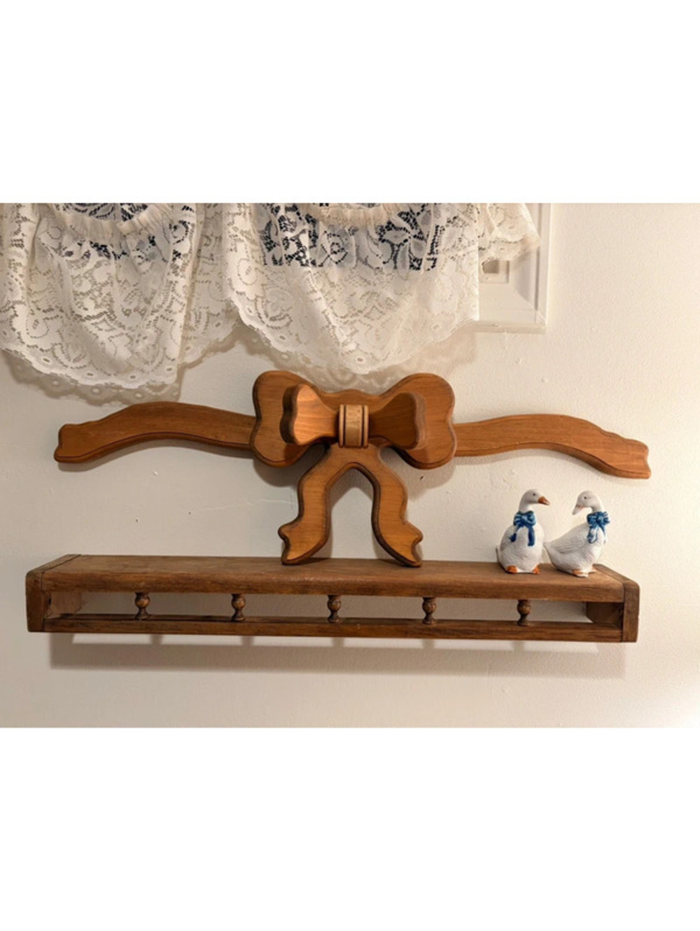 Large Vintage Wooden Bow Ribbon Wall Decor 26 Inch Cottage Grandmillennial